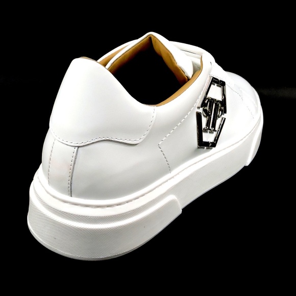 PHILIPP PLEIN 🇮🇹 MEN'S FASHION WHITE LEATHER COMFORT SNEAKERS - Picture 3 of 7